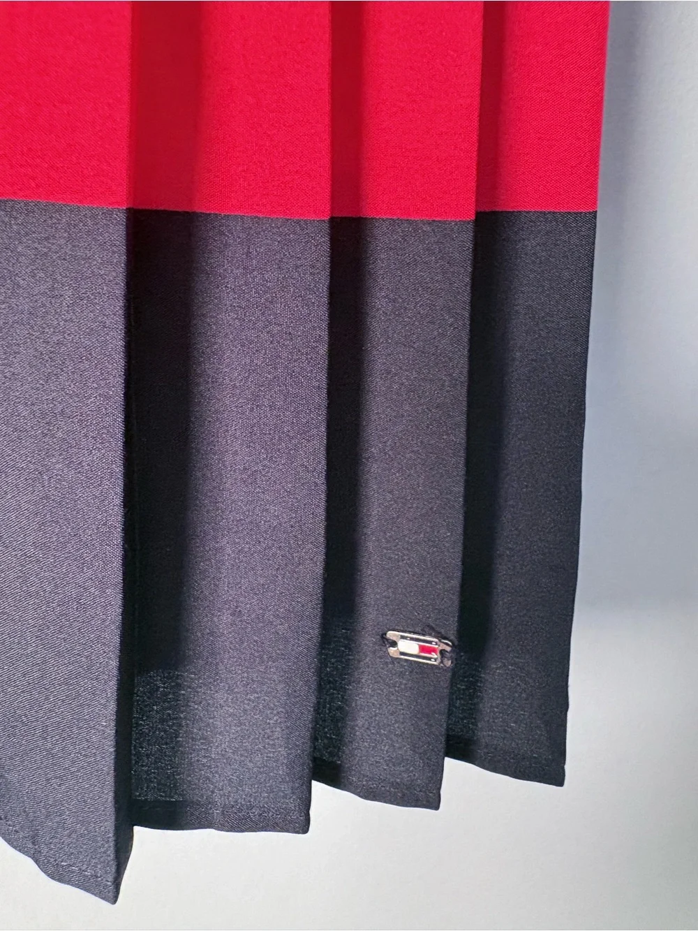 Tommy Hilfiger Womens Small Pleated Midi Skirt Colorblock Red White Navy